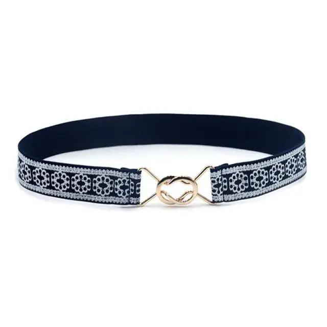 Elegant Wide Fabric Strap Silver Metal Buckle Belts For Women Trendy Women's Fashion Stretchable Classic Color Belts