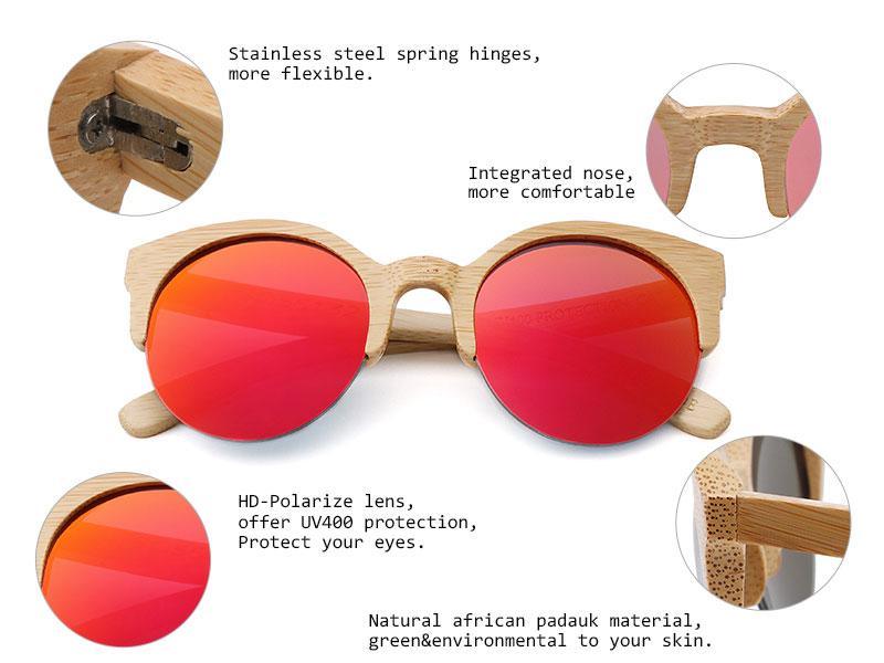 Elegant Wooden Design Classic Sunglasses Design Stylish Popular Wooden Sunglasses For Men & Women Round Bamboo Glasses Mirror Sun Glasses Retro Glasses