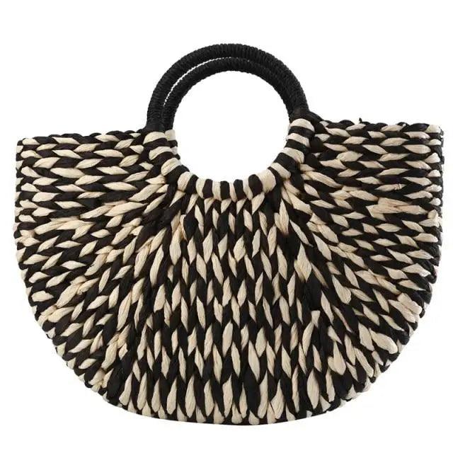 Elehant Women's Woven Wicker Straw Half Round Bag Trendy Large Capacity Female Casual Travel Bag