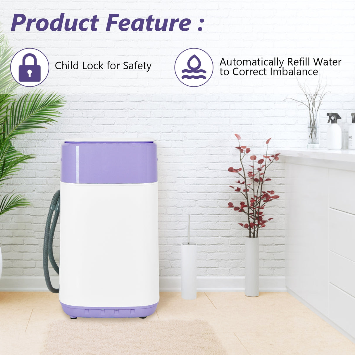 8lbs Portable Fully Automatic Washing Machine with Drain Pump-Pink