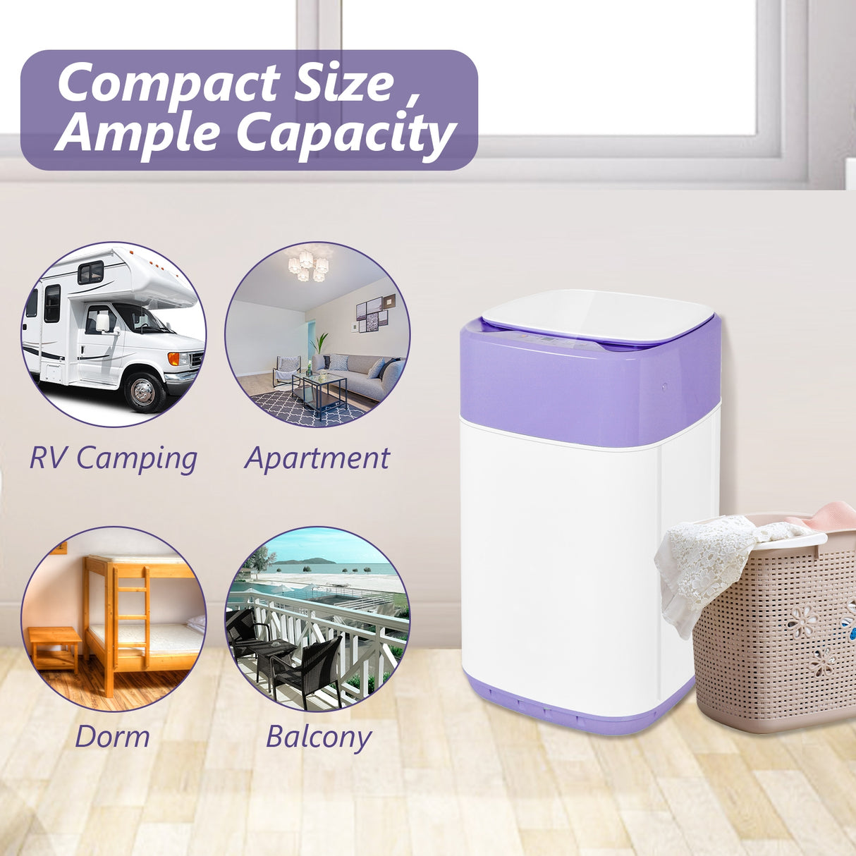 8lbs Portable Fully Automatic Washing Machine with Drain Pump-Pink