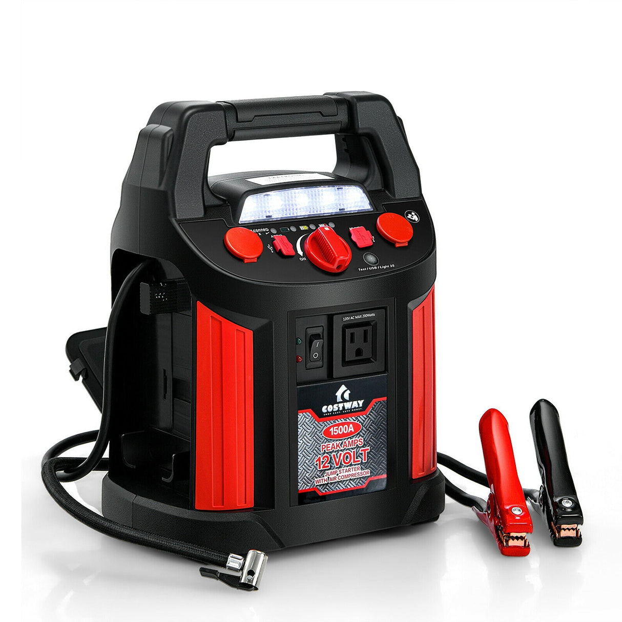 Jump Starter Air Compressor Power Bank Charger with LED Light and DC Outlet by DirectDeals