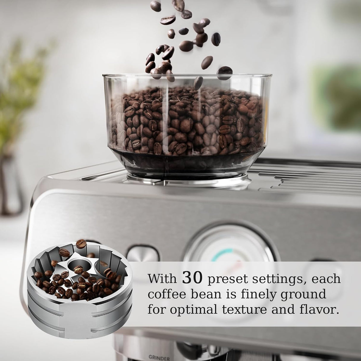 Espresso Machine ,Semi-Automatic Coffee Maker with Bean Grinder and Milk Frother Steam Wand CM8050