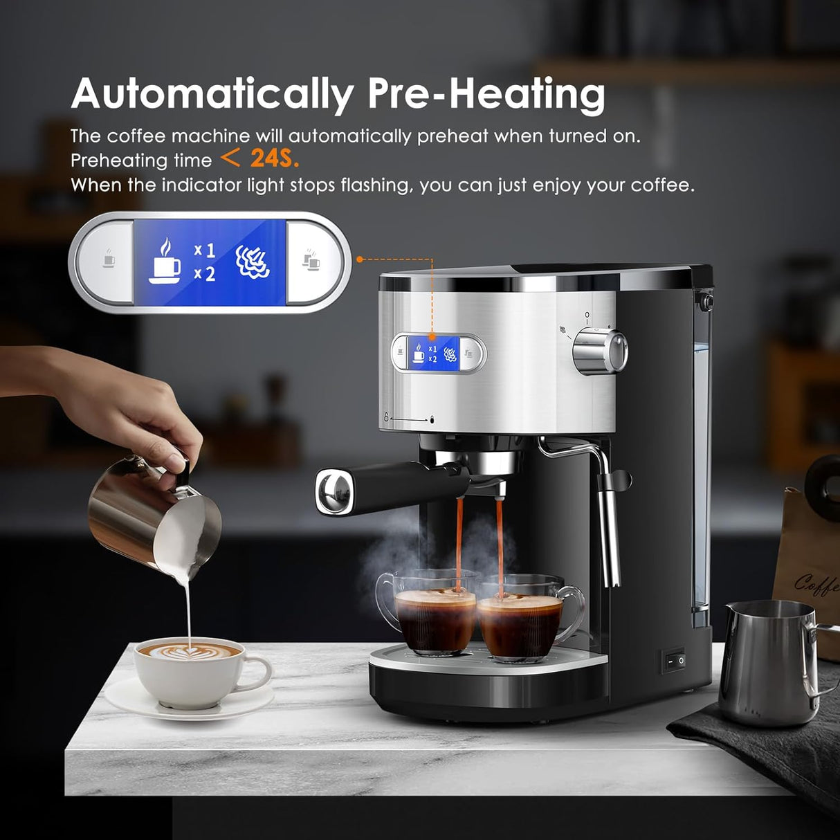 2 in 1 Espresso Machines Support Capsule Coffee Automatic Cappuccino Coffee Maker CM8054