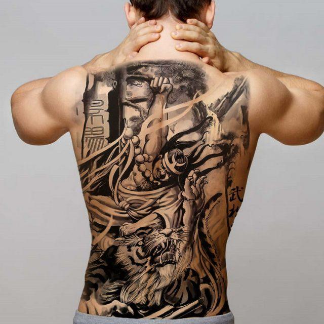Extra Large Back Temporary Lion Tatoo Sticker Waterproof Black Luxury Big Modern Design For Mens