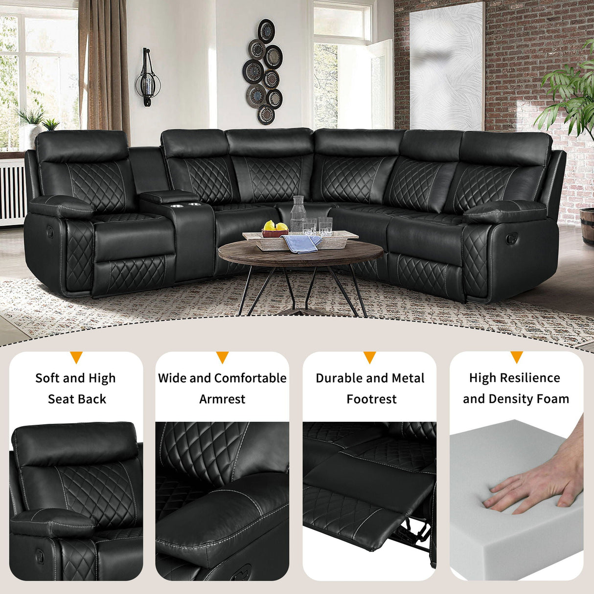 Home Theater Seating Manual Recliner With Cup Holder, Hide - Away Storage PU Reclining Sofa For Living Room, Home Theater by Couch.com