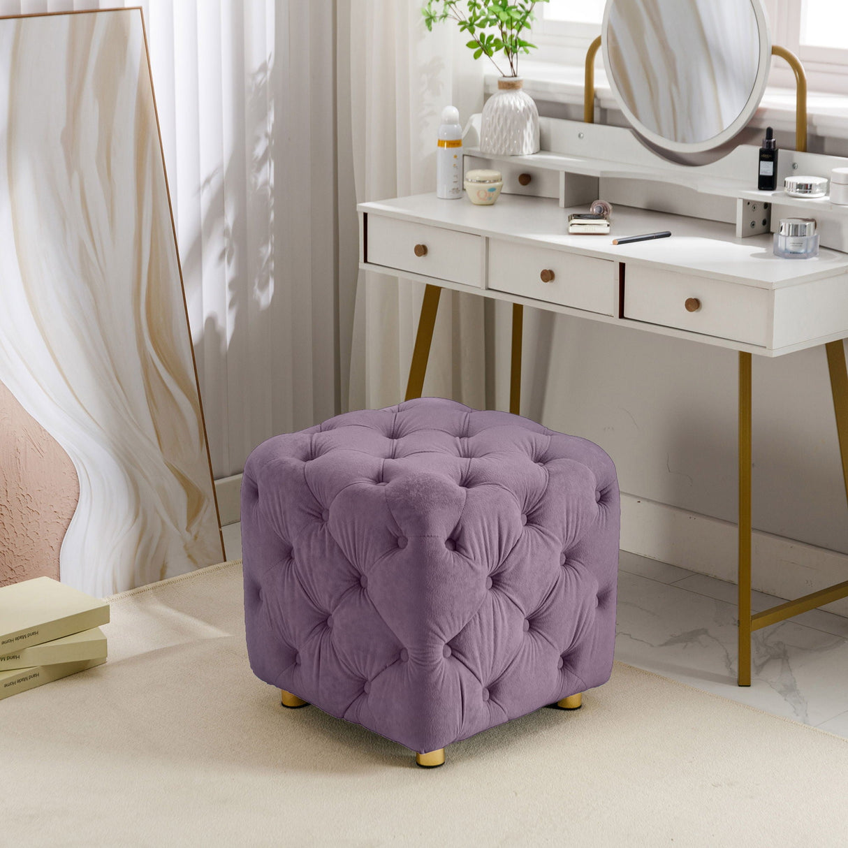 Modern Velvet Upholstered Ottoman, Exquisite Small End Table, Soft Foot Stool, Dressing Makeup Chair, Comfortable Seat For Living Room, Bedroom, Entrance by Couch.com
