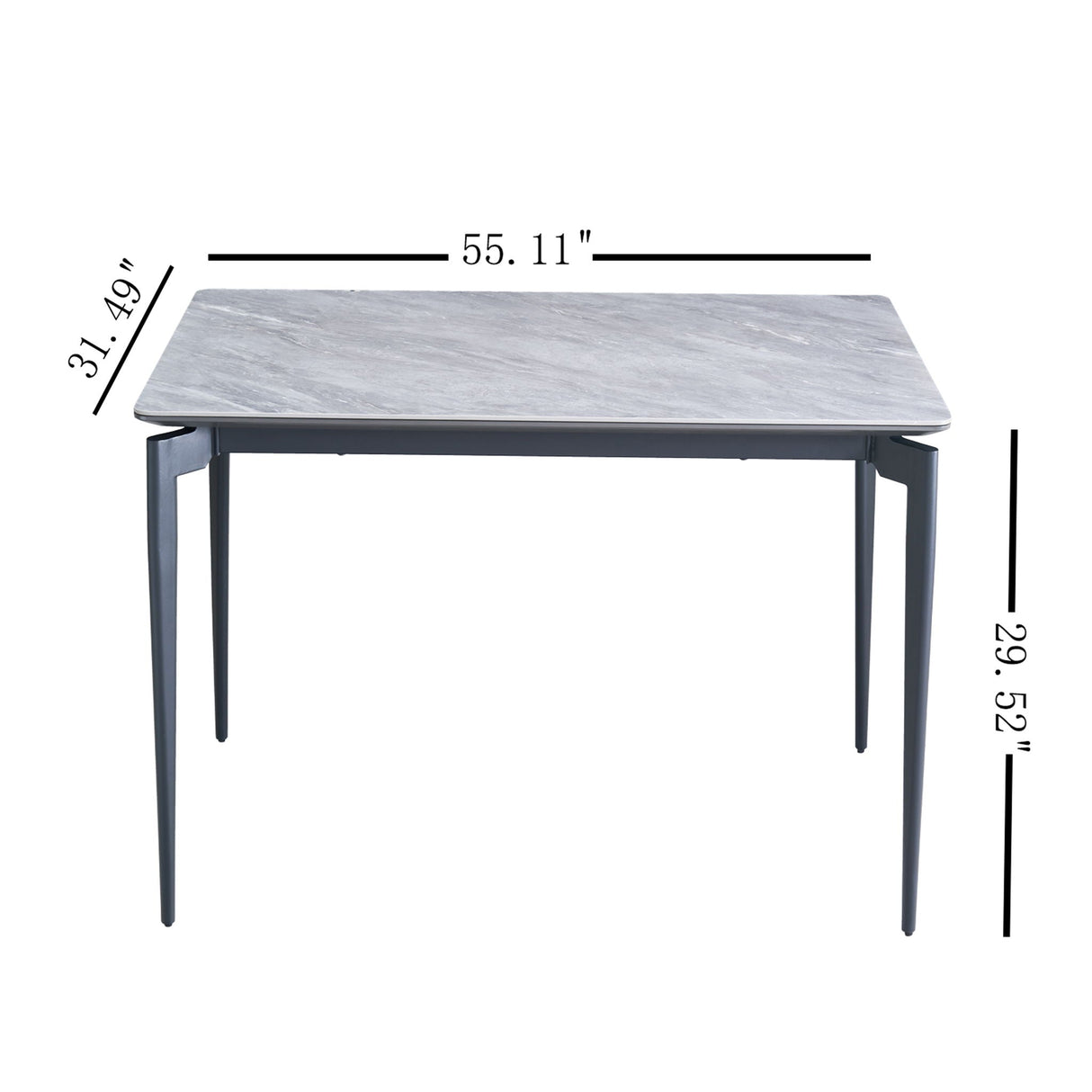 Modern Sintered Stone Dining Table Glossy Rock Surface Family Dining Table For 8 People With Sturdy Metal Legs Contemporary Kitchen Restaurant Furniture - Black / Gray by Couch.com