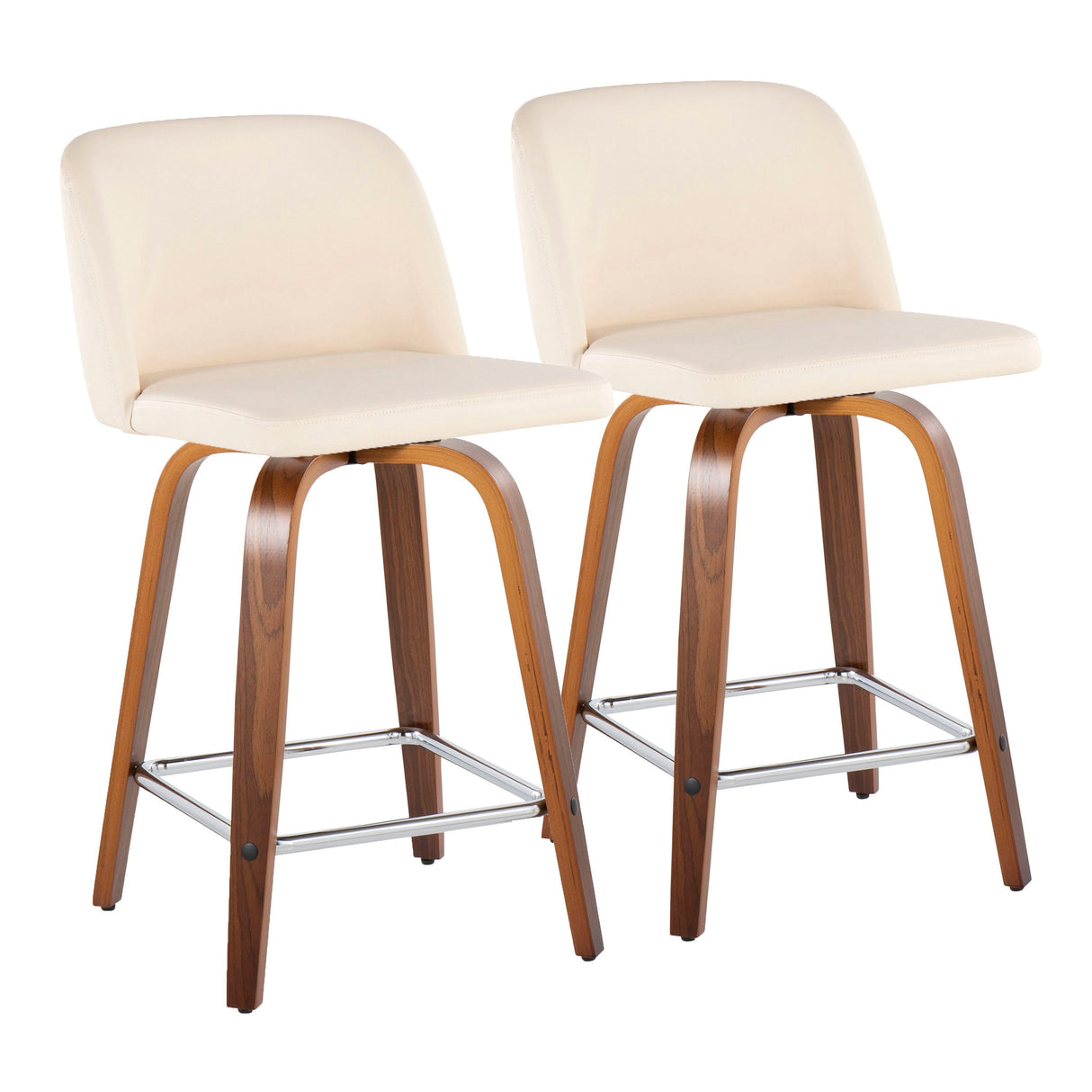 Toriano - Mid Century Modern Fixed Height Counter Stool With Swivel & Square Footrest (Set of 2) by Couch.com