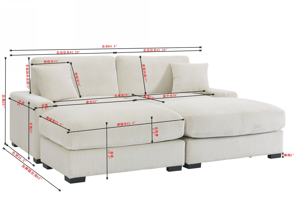 4 Seater Oversized Sectional Sofa With 2 Ottoman And 2 Pillows by Couch.com