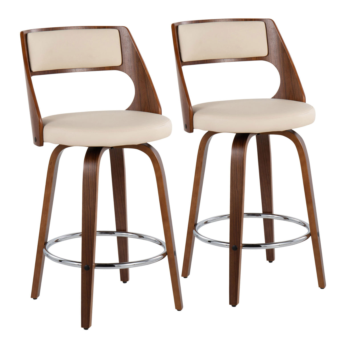 Cecina - Mid-Century Modern Fixed Height Counter Stool With Swivel And Round Footrest (Set of 2) by Couch.com