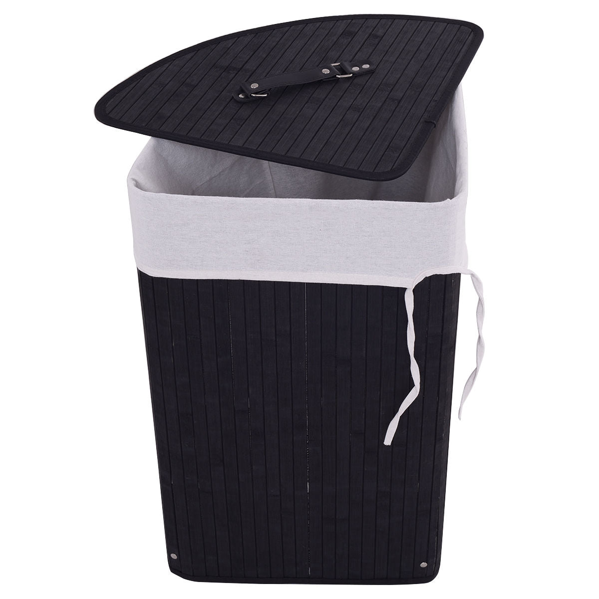 Corner Bamboo Hamper Laundry Basket-Natural