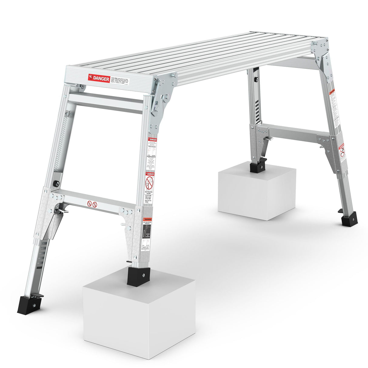 Aluminum Work Platform Large Size Step Stool Folding Portable Work Bench 40" Width Telescopic Feet Height Adjustable - Gray by Couch.com