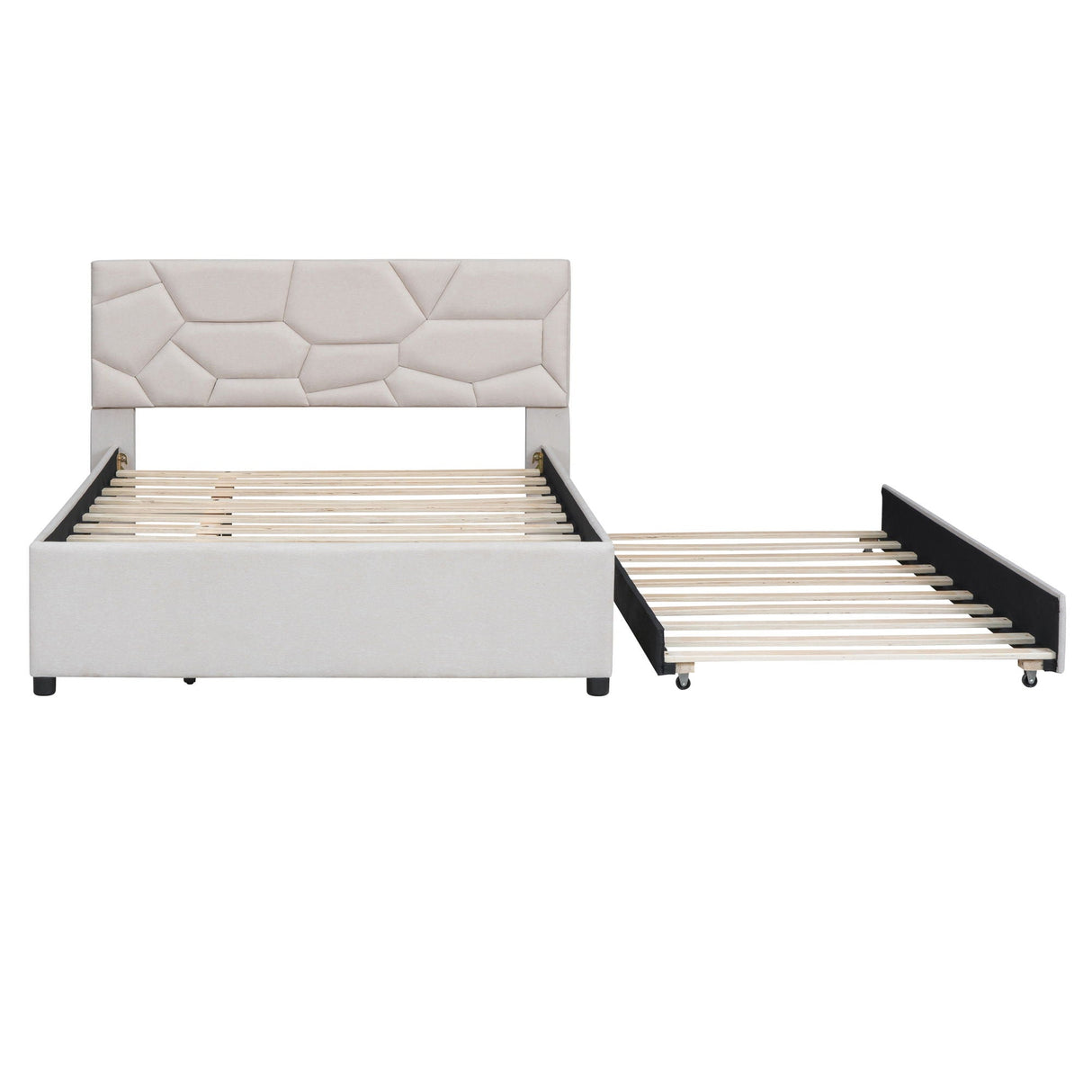 Upholstered Platform Bed With Brick Pattern Headboard And Twin Long Size Trundle by Couch.com