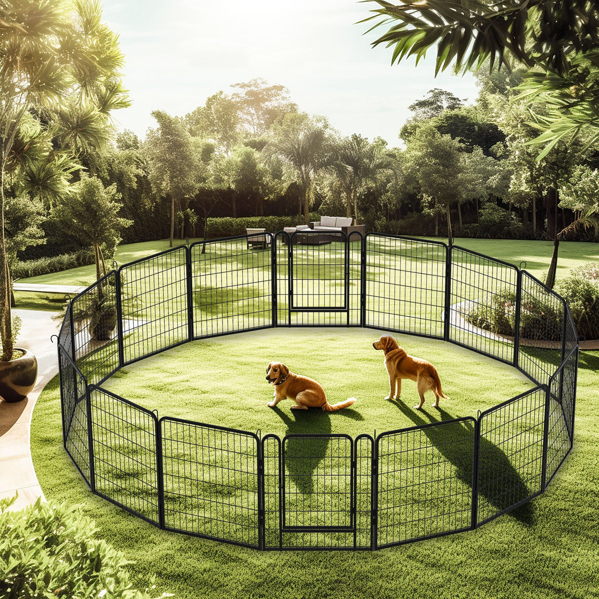 108.27" 16 Panels Heavy Duty Metal Playpen With Door, Dog Fence Pet Exercise Pen For Outdoor - Black by Couch.com