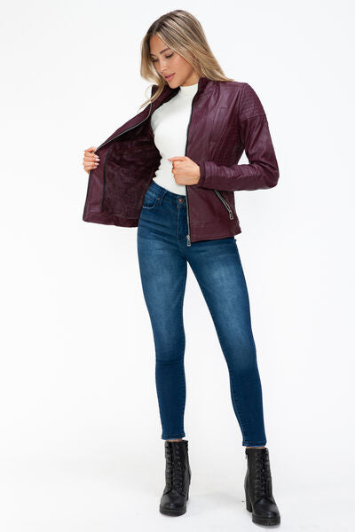 Women Warm Sleek Dual-Zipper Layered Jacket with Cozy Fuzzy Hood Urban Chic & Comfortable Jacket