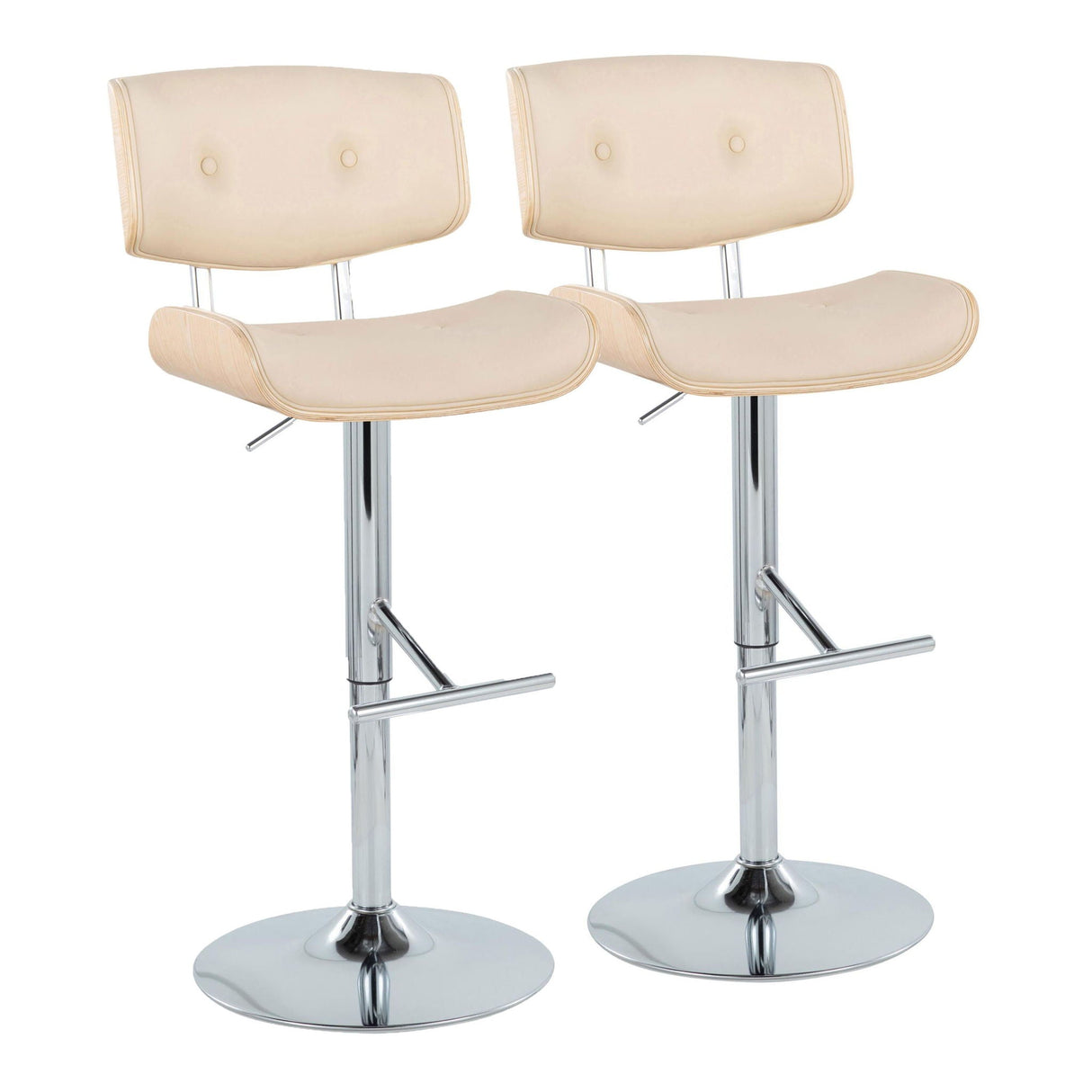 Lombardi - Contemporary Adjustable Barstool With Swivel With Straight T Footrest (Set of 2) by Couch.com