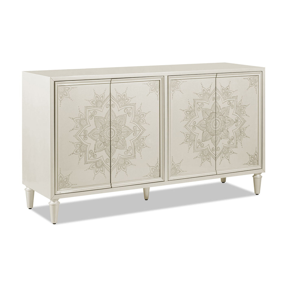 Mahal - Hand Painted Mandala Lacquered Sideboard - Ivory Off-White by Couch.com