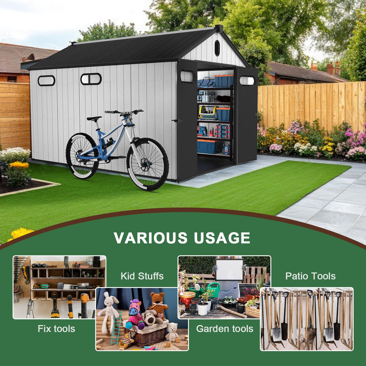 8 Ft. W X 12 Ft. D Plastic Storage Shed With Floor - Black / Gray by Couch.com