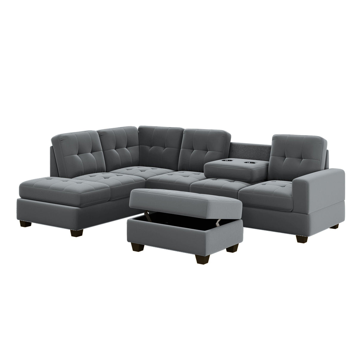 Sectional Sofa With Reversible Chaise Lounge, L-Shaped Couch With Storage Ottoman And Cup Holders by Couch.com