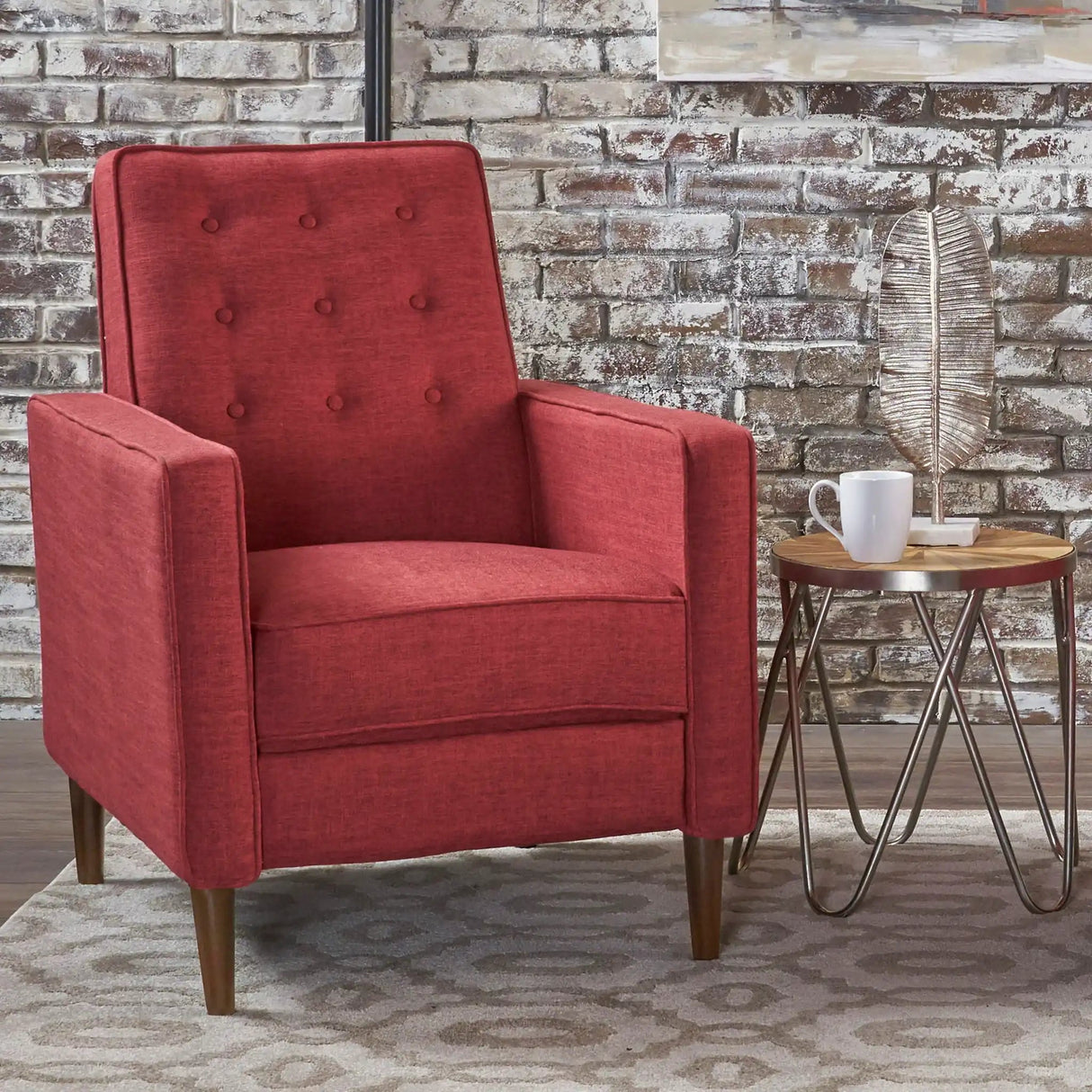 Mid-Century Modern Recliner With Button Tufted Waffle Stitch