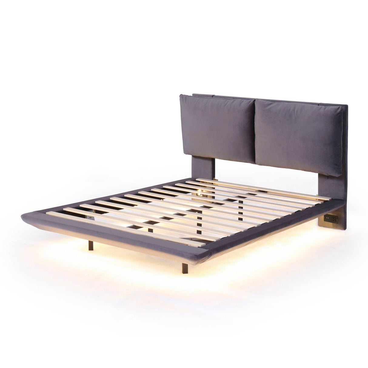 Upholstered Platform Bed With Sensor Light And 2 Large Backrests, With 2 Sets Of USB Port And Socket On Each Rear Bed Leg by Couch.com