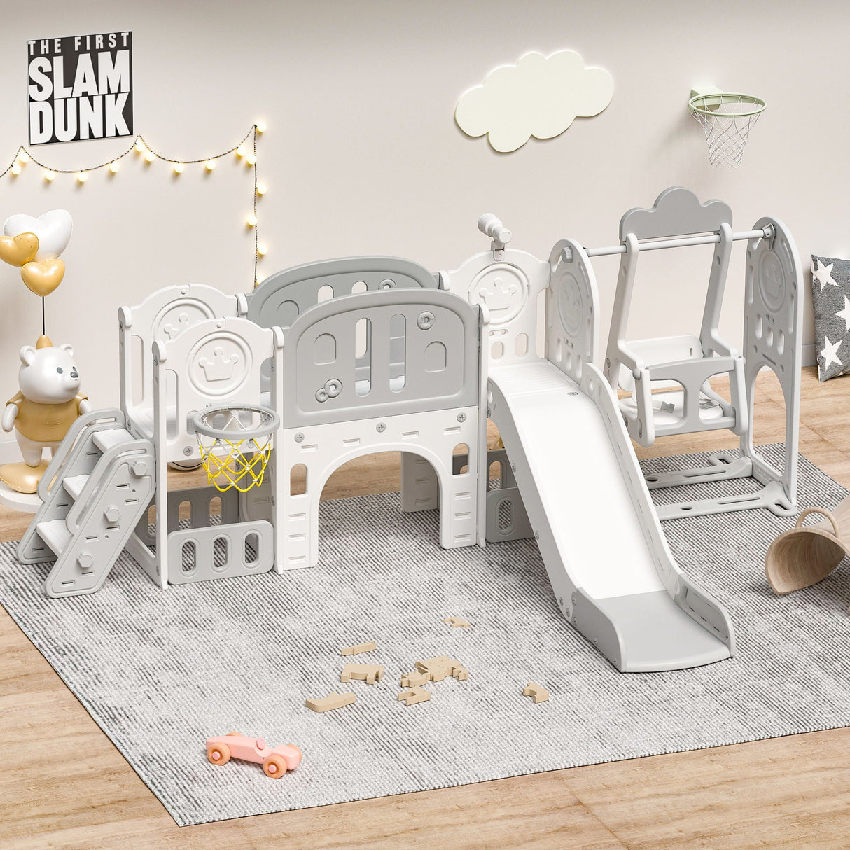 Toddler Slide Kids Playground With Basketball Hoop And Swing by Couch.com