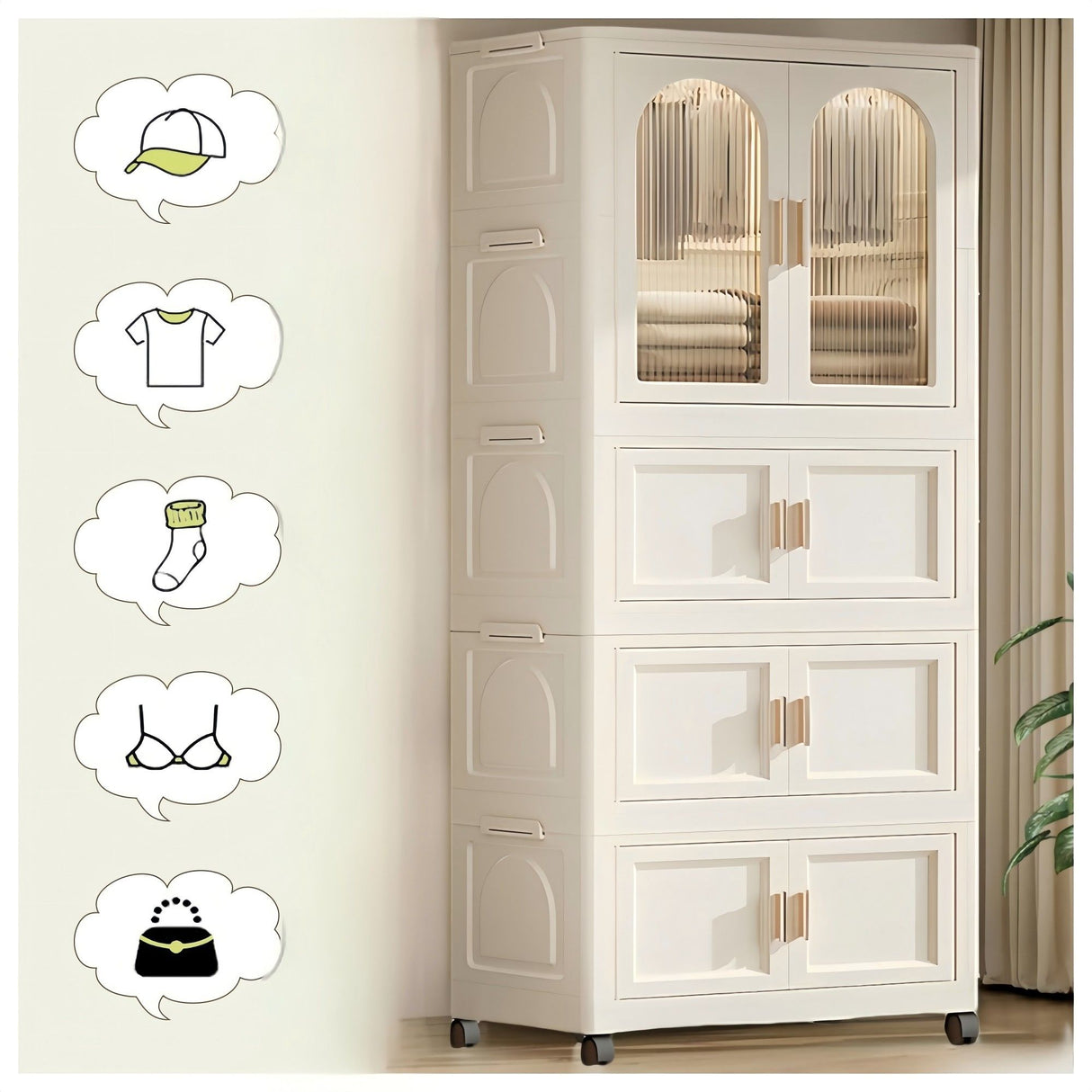 Folding Wardrobe Cabinet With Magnetic Doors, Wheels And Hangers by Couch.com