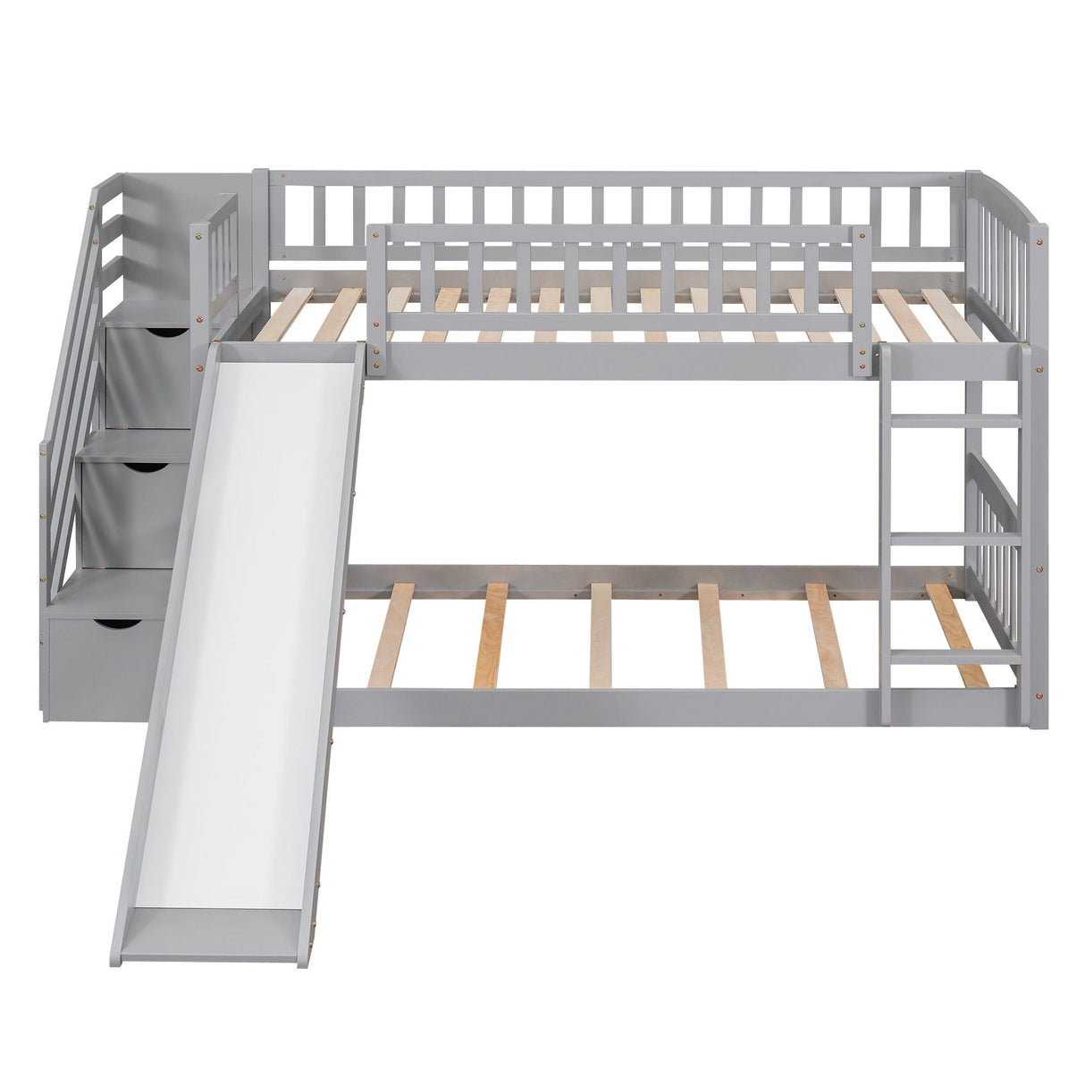 Twin Over Twin Bunk Stairway Bed With 2 Drawers And Slide - Gray by Couch.com