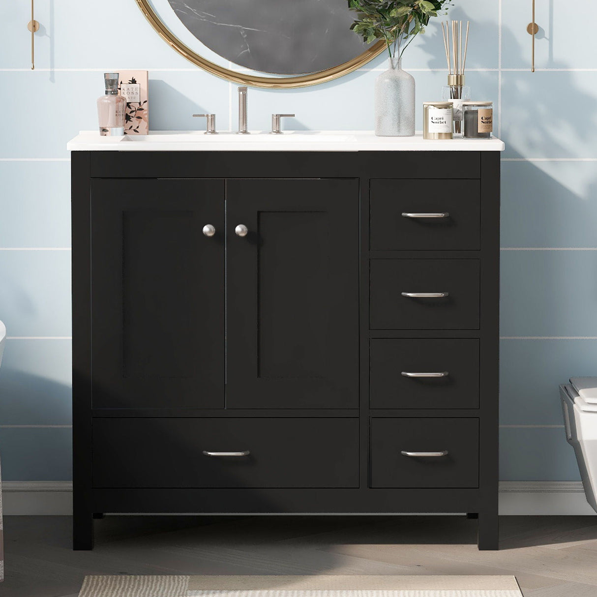 Bathroom Vanity With Ceramic Sink Combo, Abundant Storage Cabinet -2 Soft-Close Doors And 5 Drawers by Couch.com