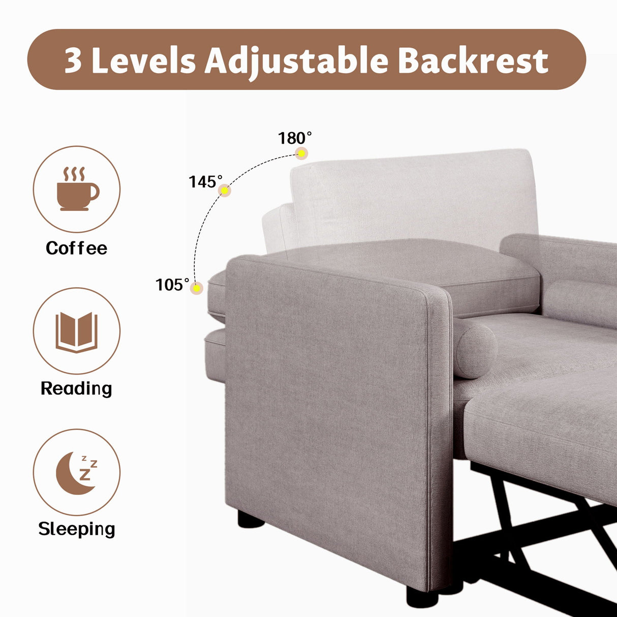 3 In 1 Convertible Sleeper Chair With Adjustable Backrest, Lounger Chair Turns Into Bed by Couch.com