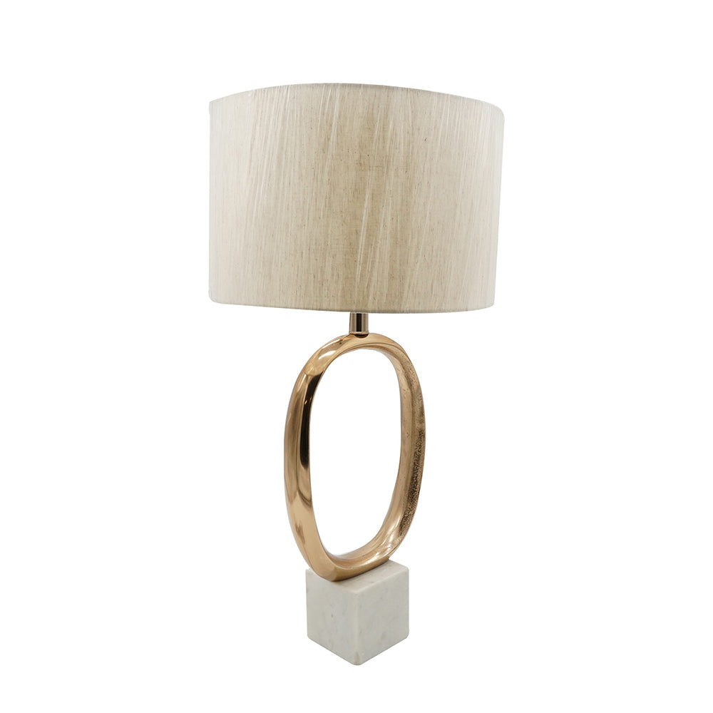 D14x28.5' Oval Shape Cut Out Metal Table Lamp with Cream Linen Shade