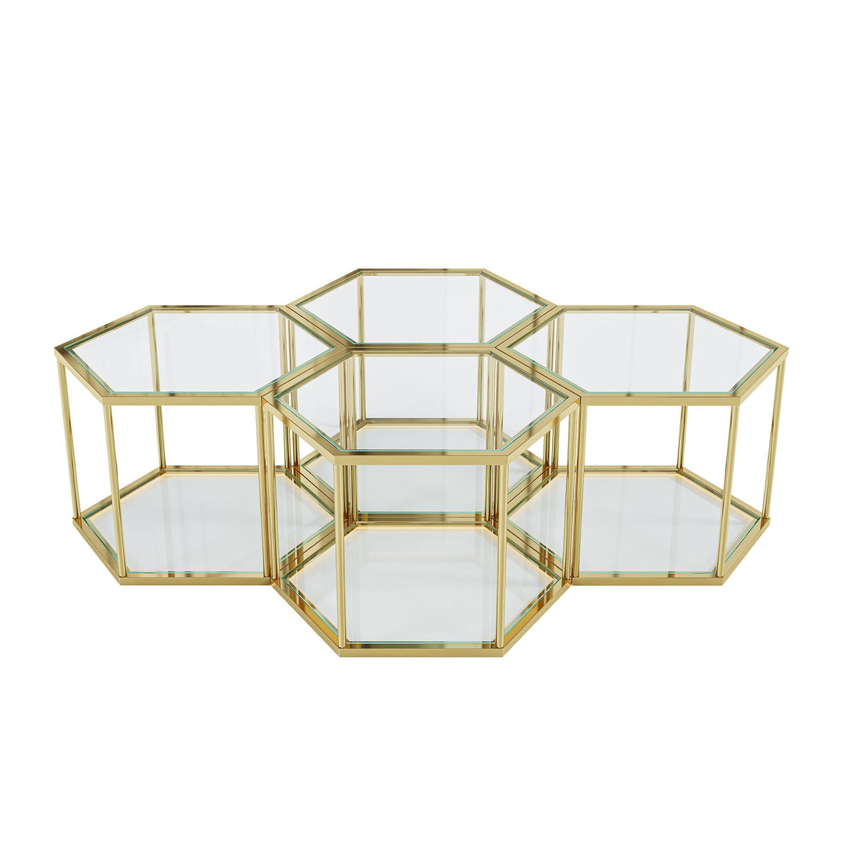 Modern Coffee Table With Double Layer Tempered Glass And Polygonal Design by Couch.com