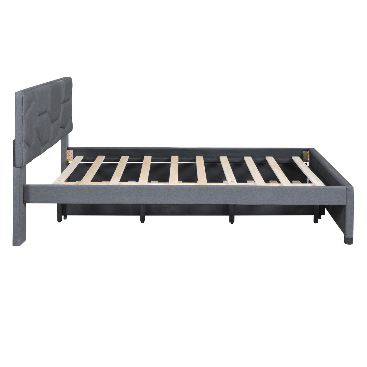 Upholstered Platform Bed With Brick Pattern Headboard And Twin Long Size Trundle by Couch.com