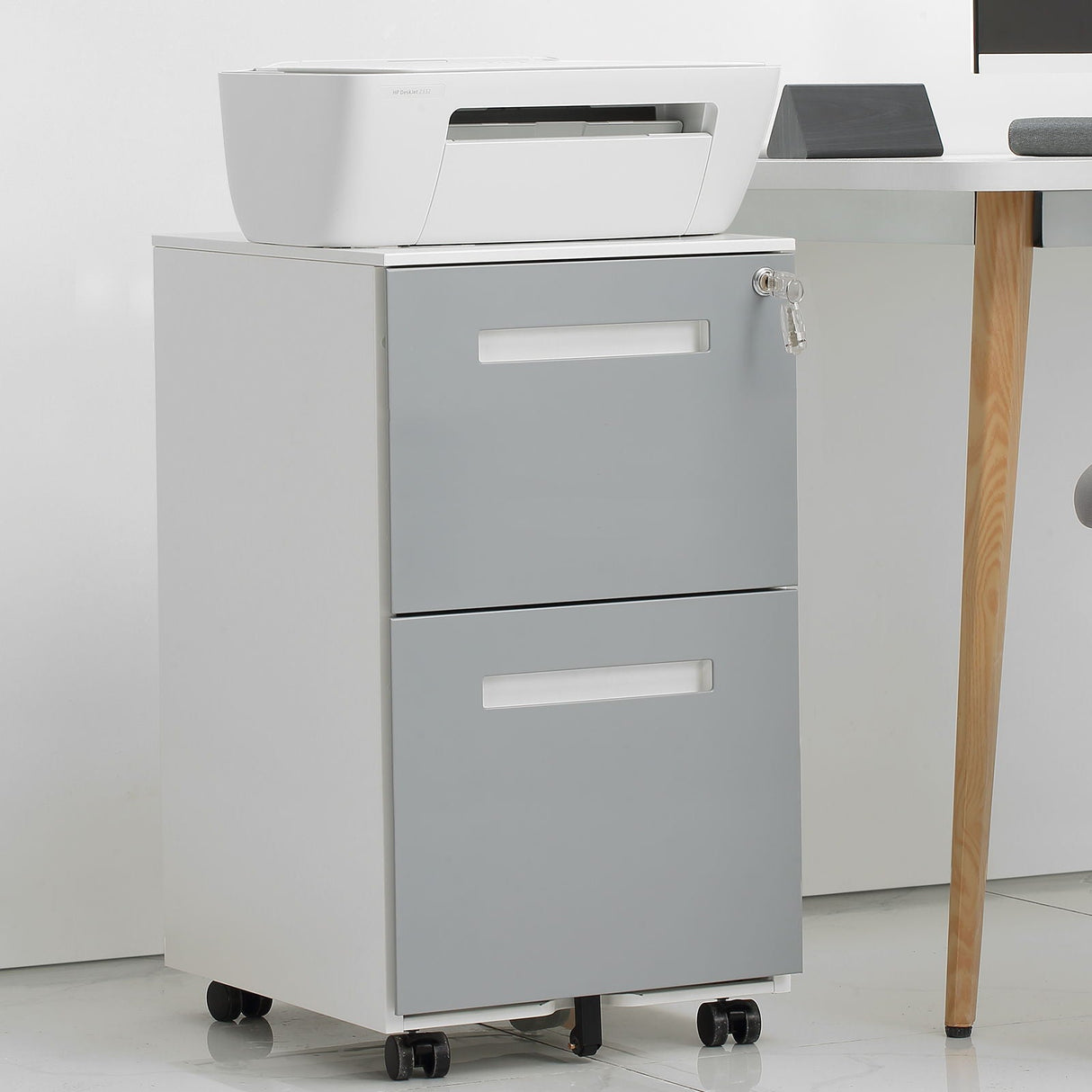 3 Drawer Mobile Locking File Cabinet, Rolling Filing Cabinet For Letter / A4 Size With 5 Wheels - Gray by Couch.com