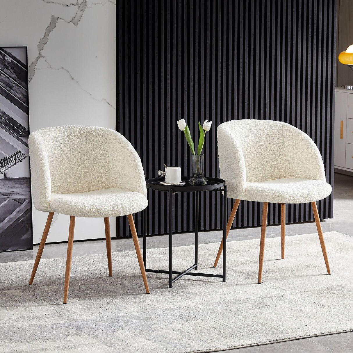 Adjust Legs Upholstered Teddy Faux Fur Dining Armrest Chair (Set of 2) by Couch.com