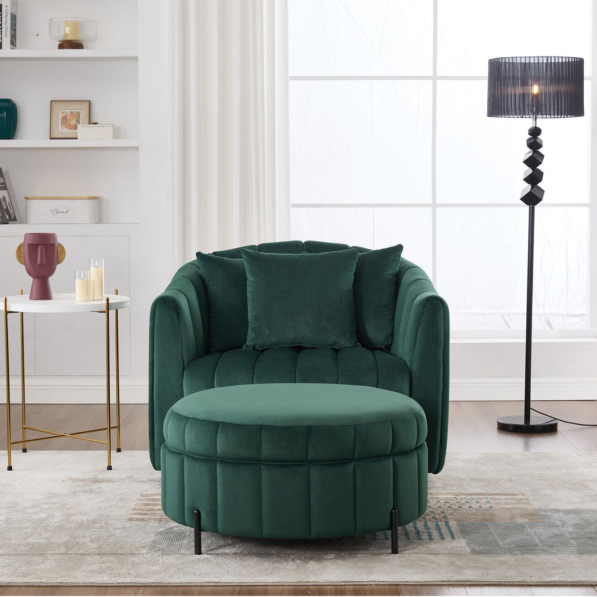 Oversized Velvet Swivel Barrel Accent Chair And Ottoman Set With Storage by Couch.com