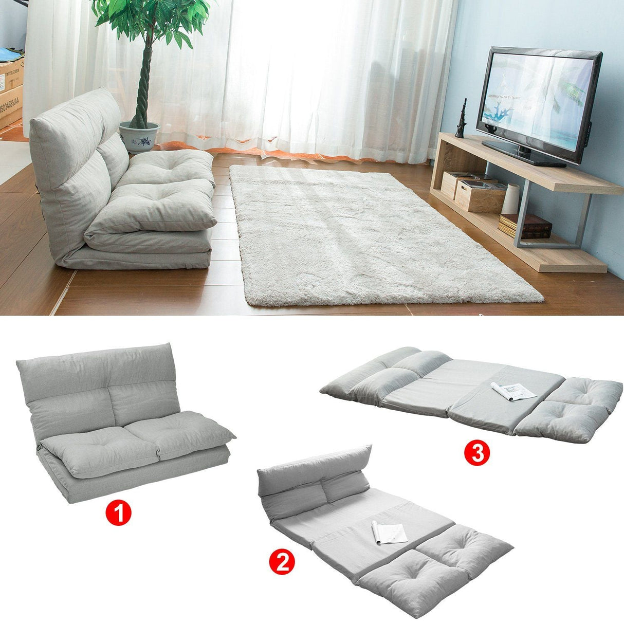 Folding Chaise Lounge Floor Sofa - Gray by Couch.com