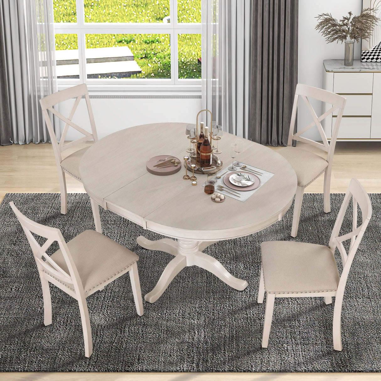 Modern Dining Table Set For 4, Round Table And 4 Kitchen Room Chairs, 5 Piece Kitchen Table Set For Dining Room, Dinette, Breakfast Nook by Couch.com