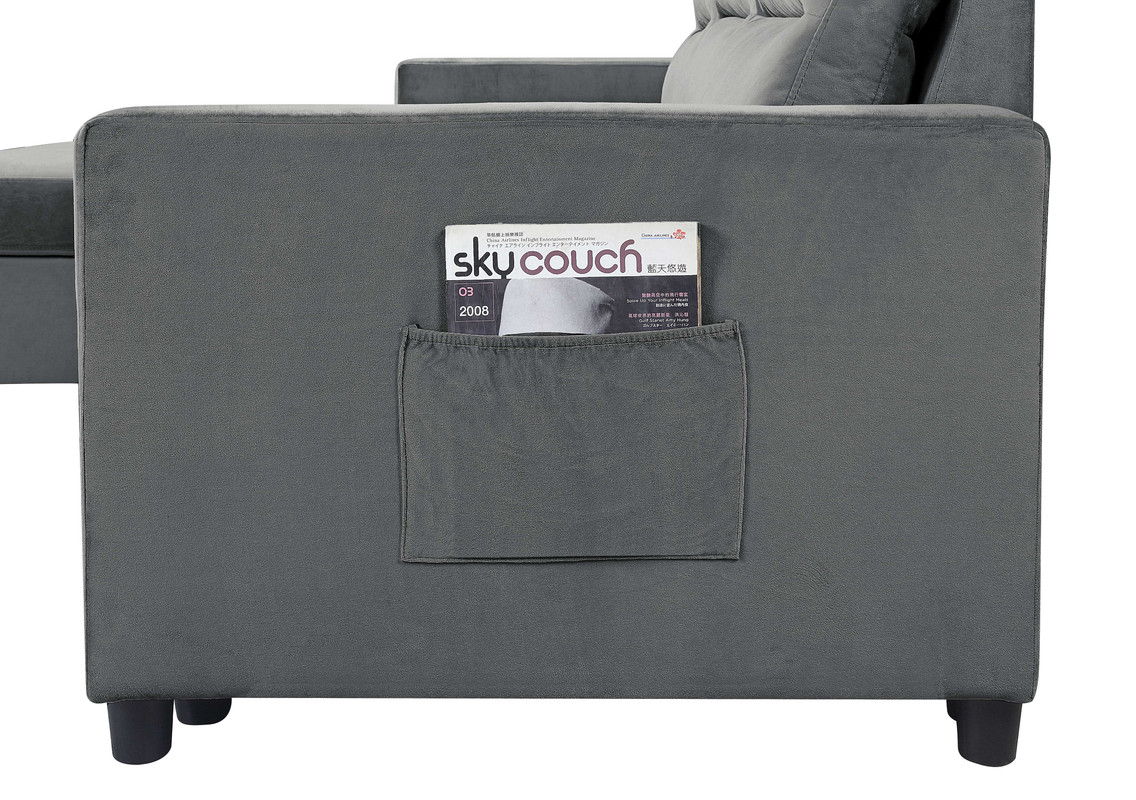 Ivy - Velvet Reversible Sleeper Sectional Sofa With Storage Chaise And Side Pocket by Couch.com