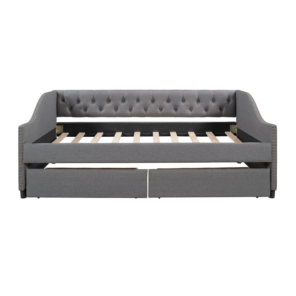 Upholstered Daybed With Two Drawers, Wood Slat Support by Couch.com