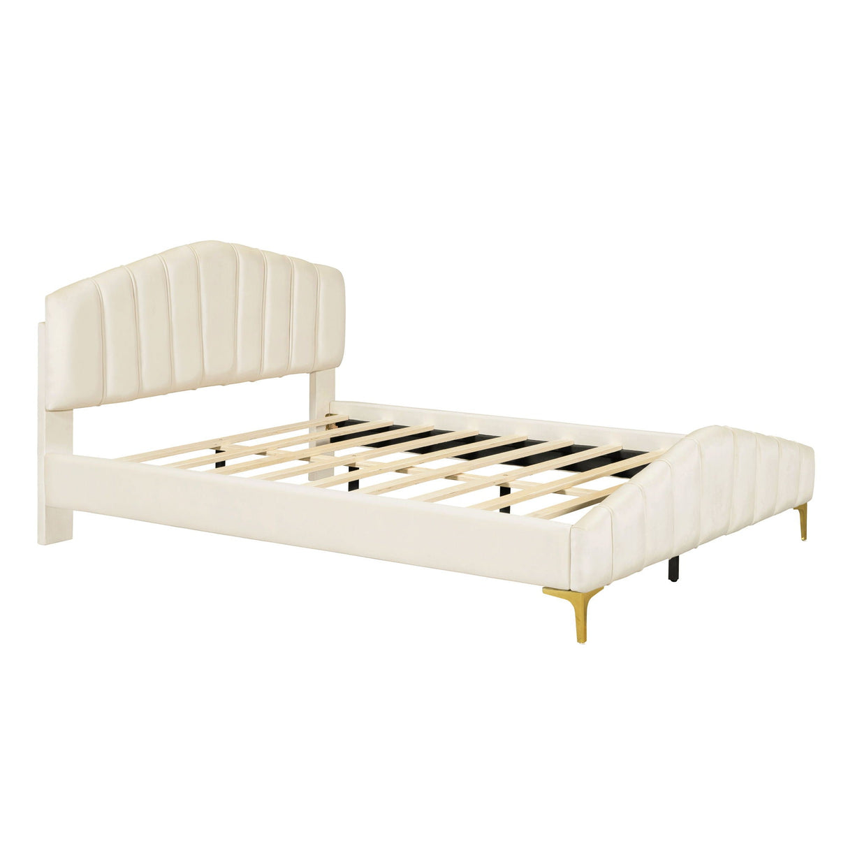 Platform Bed With Thick, Stylish Stripe Decorated Bedboard And Elegant Leg by Couch.com