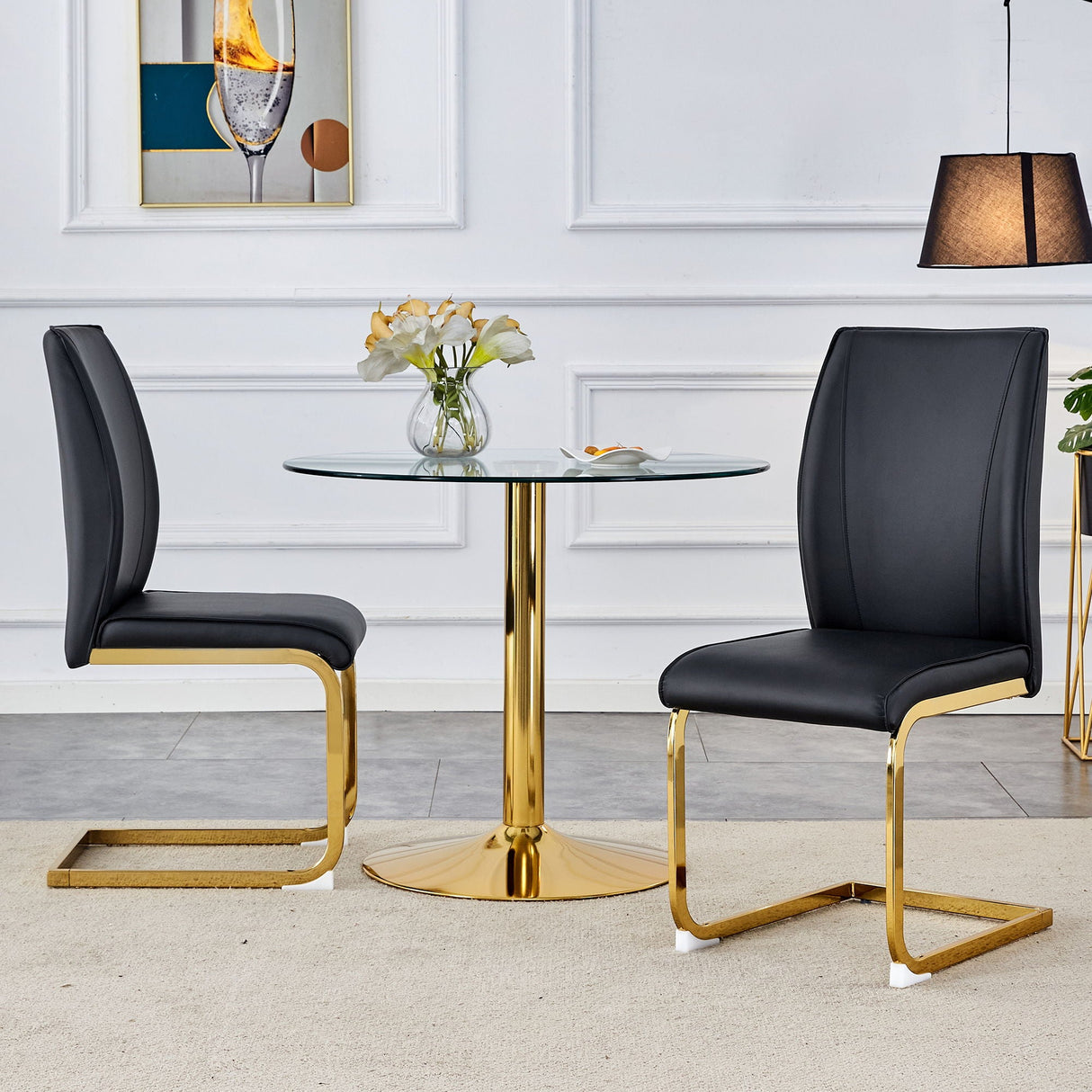 Luxurious And Minimalist Chair Covers, 2 High Elasticity Dining Chairs Arched Legs - Black / Gold by Couch.com