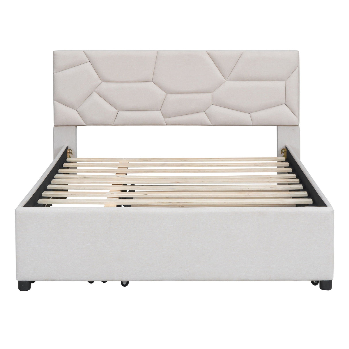 Upholstered Platform Bed With Brick Pattern Headboard And Twin Long Size Trundle by Couch.com