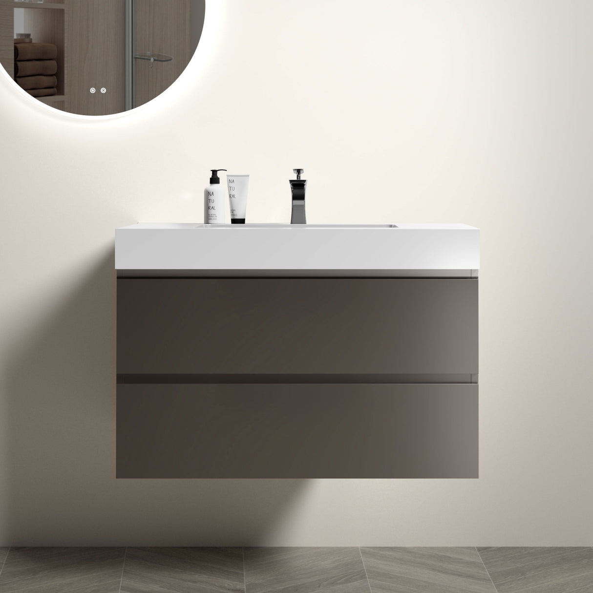 Alice - Bathroom Vanity With Sink, Large Storage Wall Mounted Floating Bathroom Vanity For Modern Bathroom, One-Piece Sink Basin Without Drain And Faucet by Couch.com
