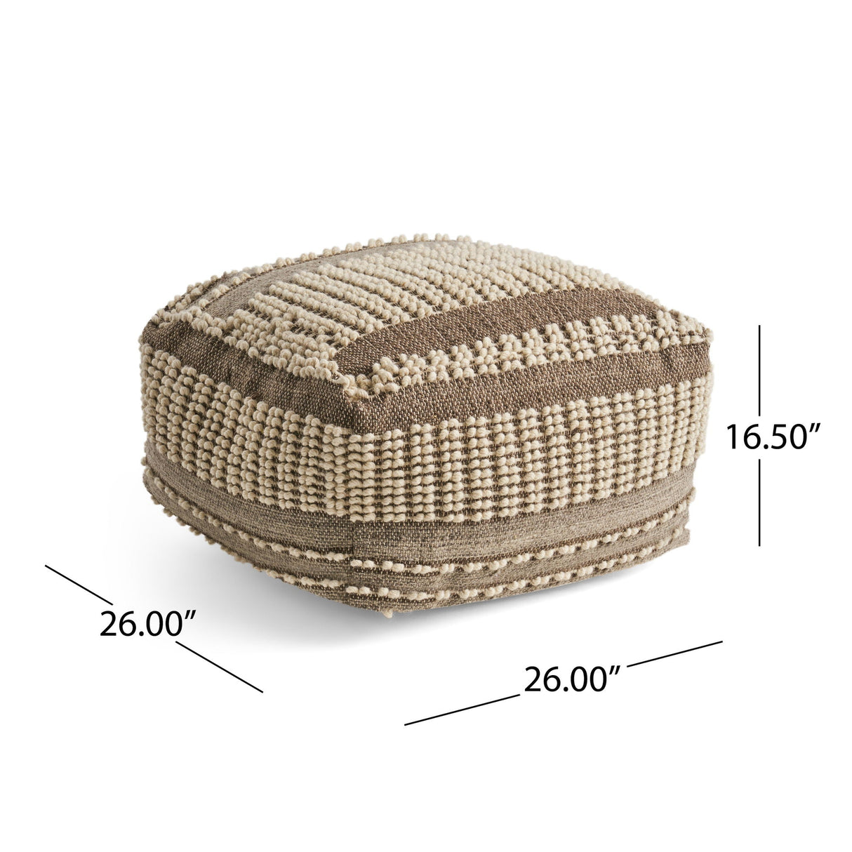 Rustic Wool And Cotton Large Pouf, Handcrafted Tufted Design - Brown / Beige by Couch.com