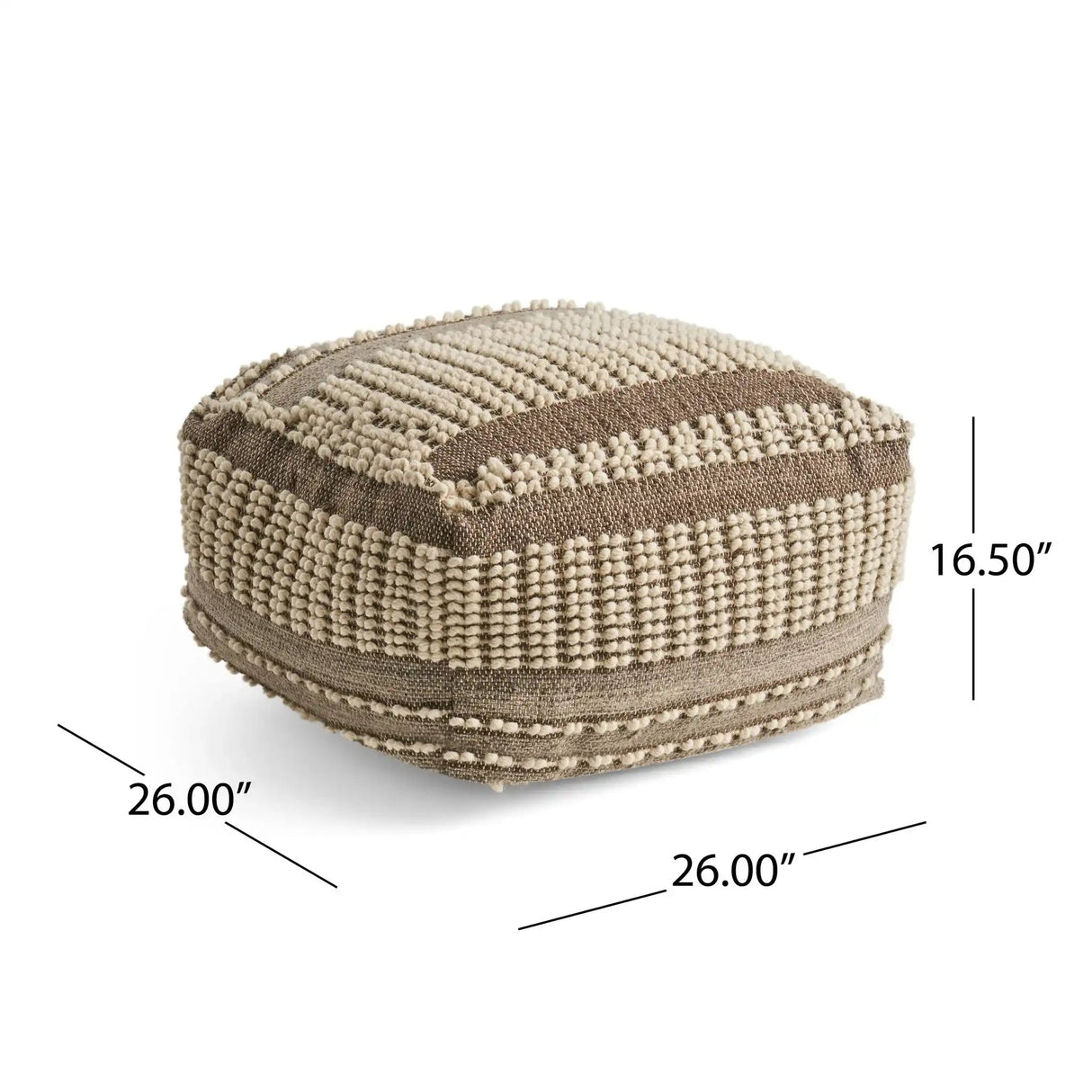 Rustic Wool and Cotton Large Pouf Handcrafted Tufted Design - Brown / Beige