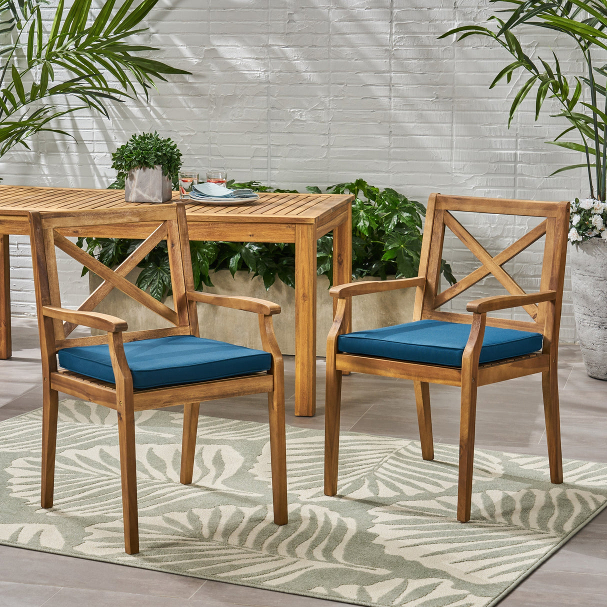 Perla Dining Chair 2pcs with Blue Cushions