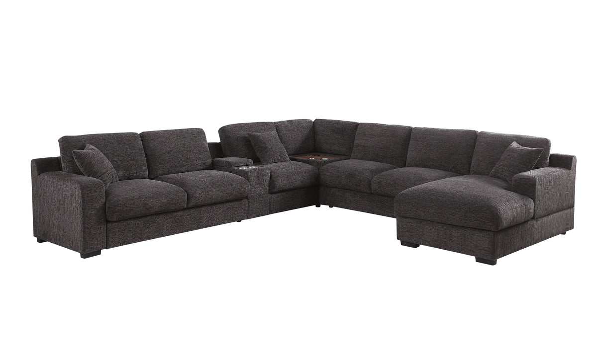 Celine - Chenille Fabric Corner Sectional Sofa With Right Facing Chaise, Cupholders, And Charging Ports - Gray by Couch.com