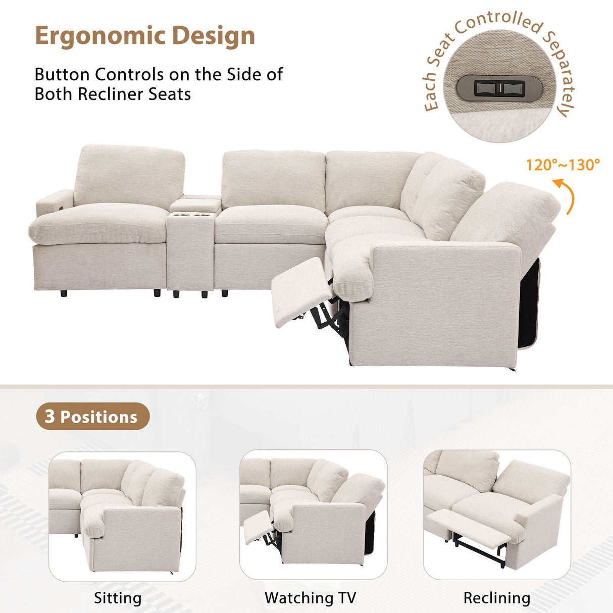 Power Recliner Corner Sofa Home Theater Reclining Sofa Sectional Couches With Storage Box, Cup Holders, USB Ports And Power Socket For Living Room by Couch.com